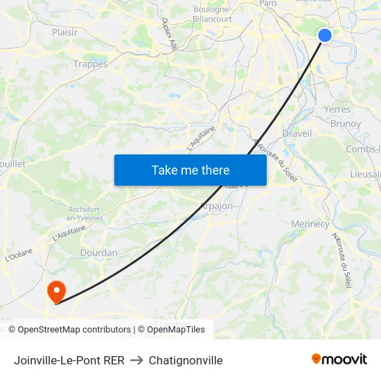 Joinville-Le-Pont RER to Chatignonville map