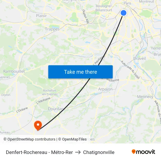 Denfert-Rochereau - Métro-Rer to Chatignonville map