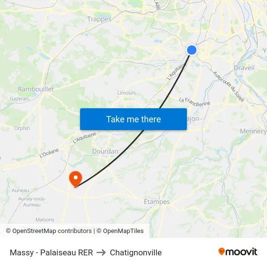 Massy - Palaiseau RER to Chatignonville map