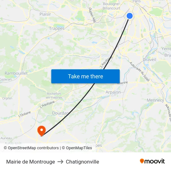Mairie de Montrouge to Chatignonville map