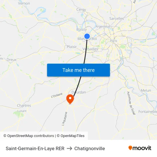 Saint-Germain-En-Laye RER to Chatignonville map