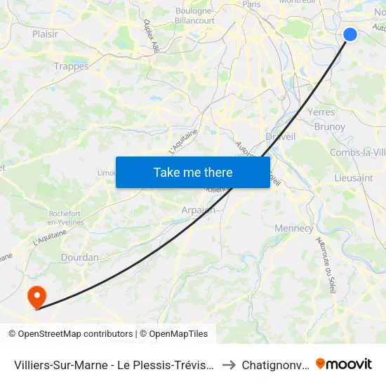 Villiers-Sur-Marne - Le Plessis-Trévise RER to Chatignonville map