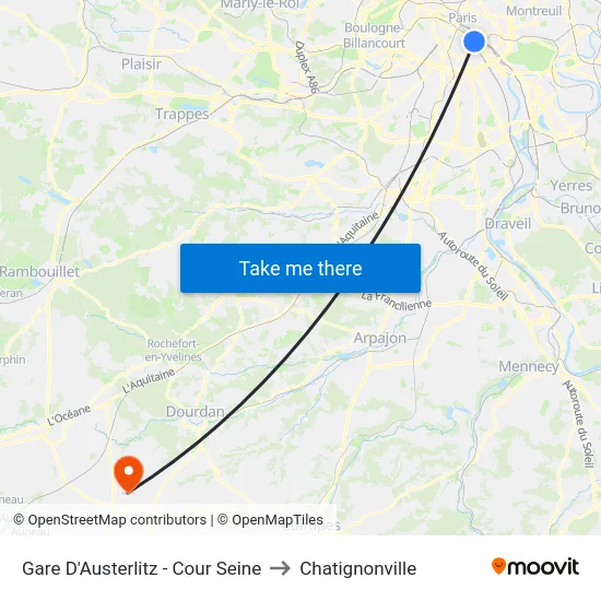 Gare D'Austerlitz - Cour Seine to Chatignonville map