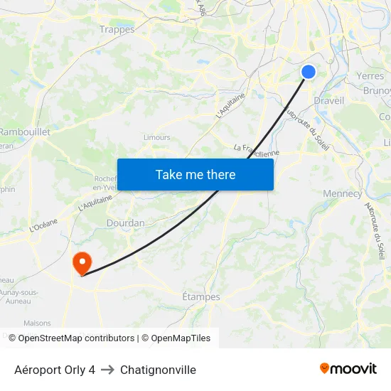 Aéroport Orly 4 to Chatignonville map