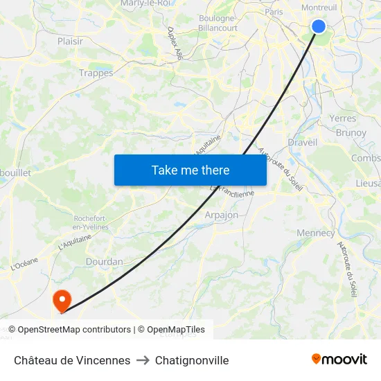 Château de Vincennes to Chatignonville map