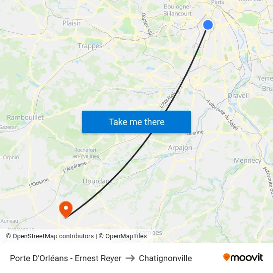 Porte D'Orléans - Ernest Reyer to Chatignonville map