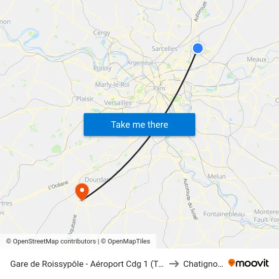 Gare de Roissypôle - Aéroport Cdg 1 (Terminal 3) (G2) to Chatignonville map