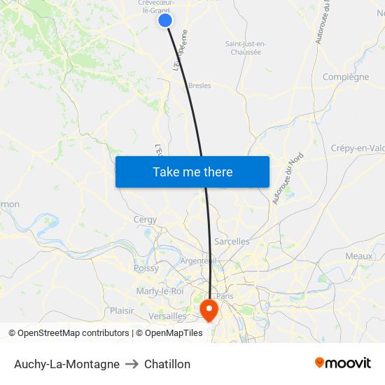 Auchy-La-Montagne to Chatillon map