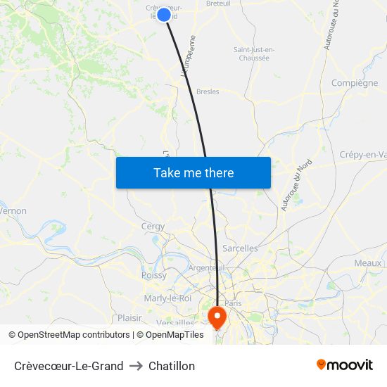 Crèvecœur-Le-Grand to Chatillon map