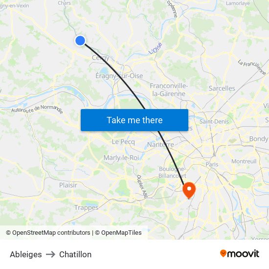 Ableiges to Chatillon map
