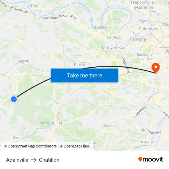 Adainville to Chatillon map