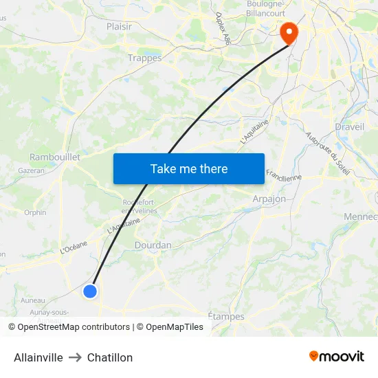 Allainville to Chatillon map