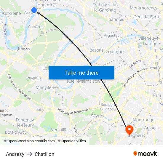 Andresy to Chatillon map