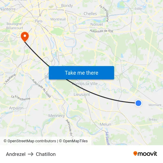 Andrezel to Chatillon map