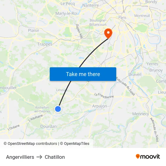 Angervilliers to Chatillon map