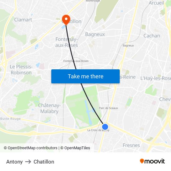 Antony to Chatillon map