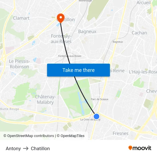 Antony to Chatillon map