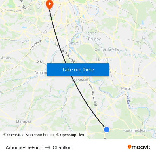 Arbonne-La-Foret to Chatillon map