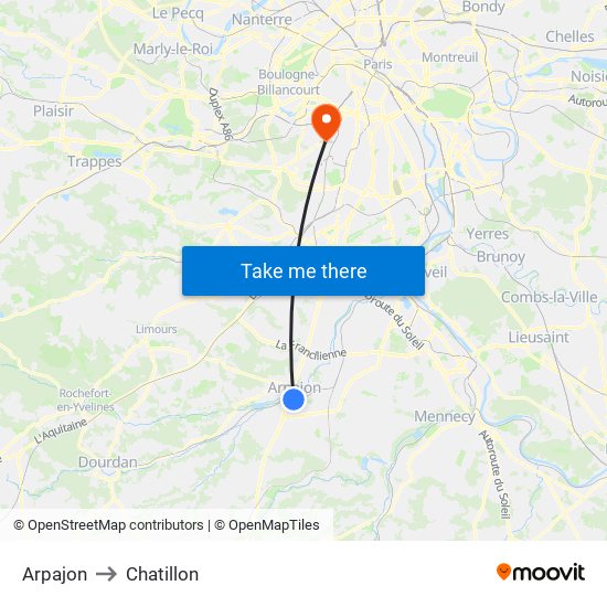 Arpajon to Chatillon map