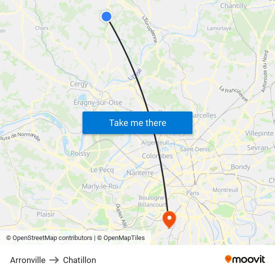 Arronville to Chatillon map