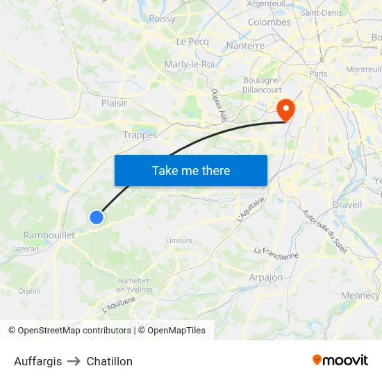 Auffargis to Chatillon map