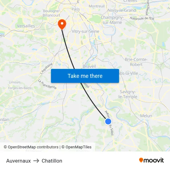 Auvernaux to Chatillon map
