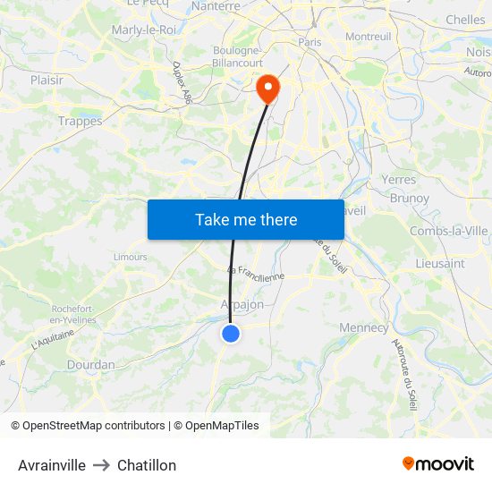 Avrainville to Chatillon map