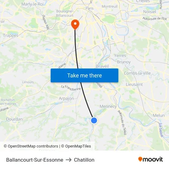 Ballancourt-Sur-Essonne to Chatillon map