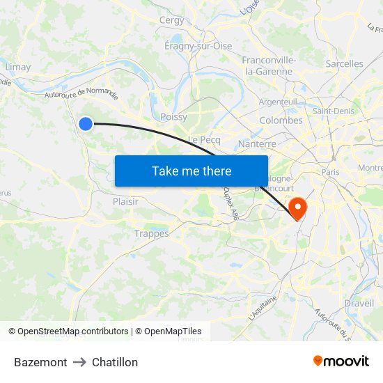 Bazemont to Chatillon map