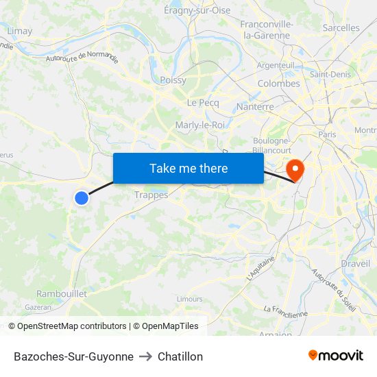 Bazoches-Sur-Guyonne to Chatillon map