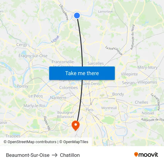 Beaumont-Sur-Oise to Chatillon map