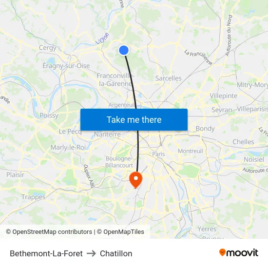Bethemont-La-Foret to Chatillon map