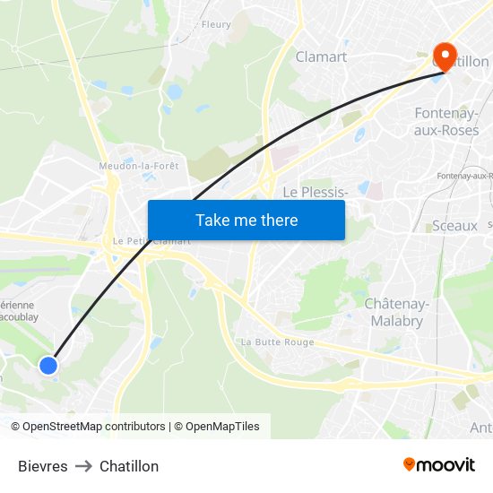 Bievres to Chatillon map