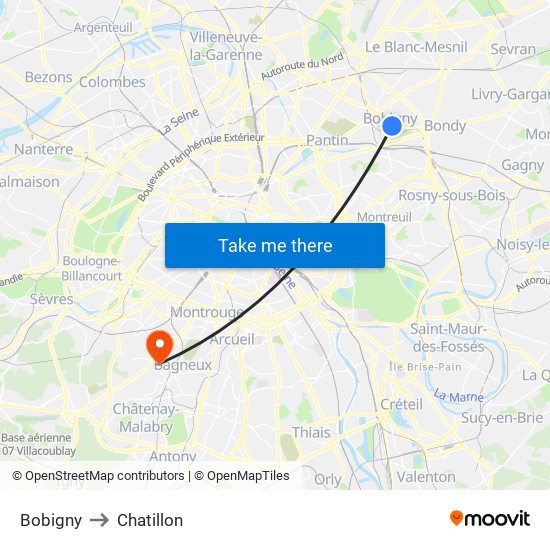 Bobigny to Chatillon map