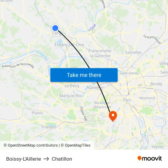 Boissy-L'Aillerie to Chatillon map