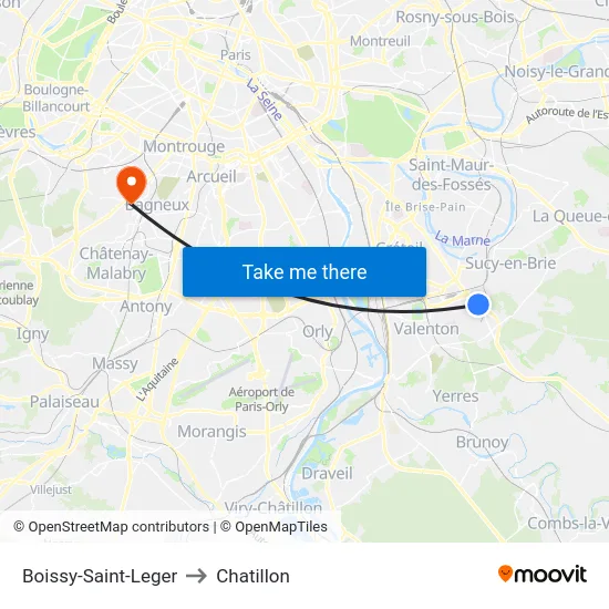 Boissy-Saint-Leger to Chatillon map