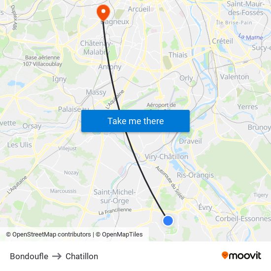 Bondoufle to Chatillon map
