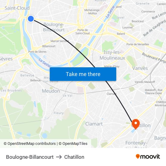 Boulogne-Billancourt to Chatillon map