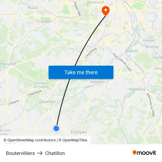 Boutervilliers to Chatillon map