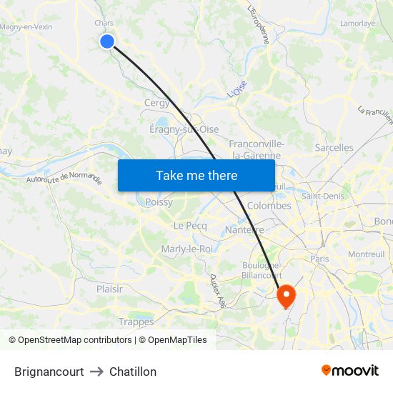 Brignancourt to Chatillon map