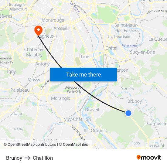 Brunoy to Chatillon map