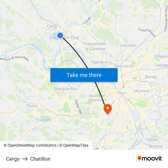 Cergy to Chatillon map