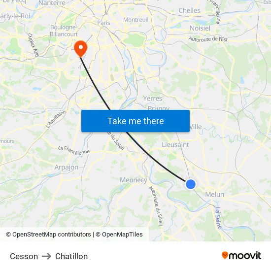 Cesson to Chatillon map