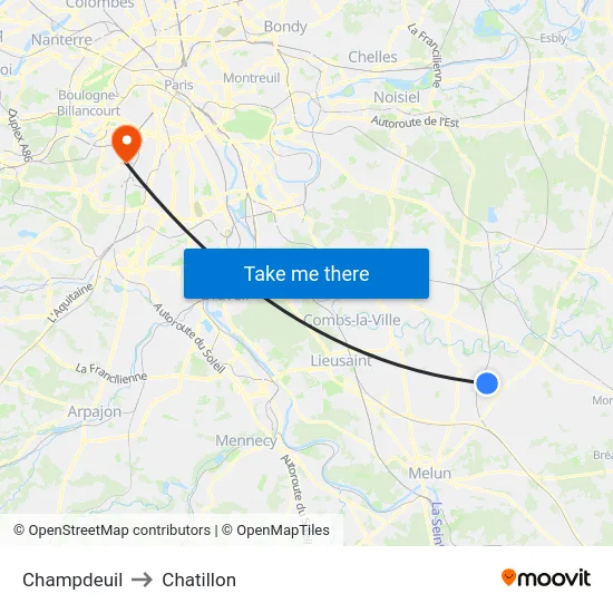 Champdeuil to Chatillon map