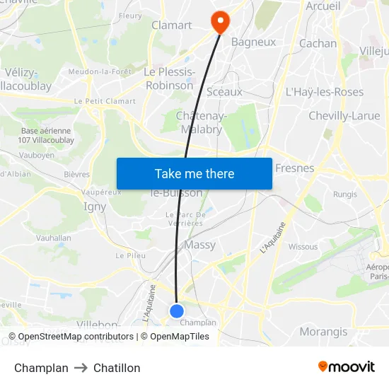 Champlan to Chatillon map