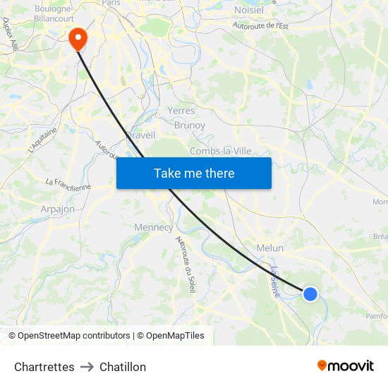 Chartrettes to Chatillon map