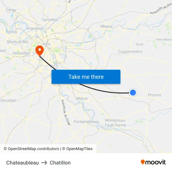 Chateaubleau to Chatillon map