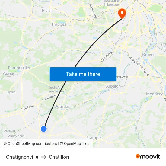 Chatignonville to Chatillon map