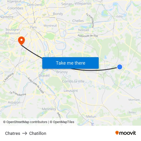 Chatres to Chatillon map