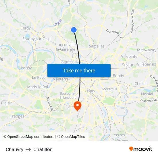 Chauvry to Chatillon map